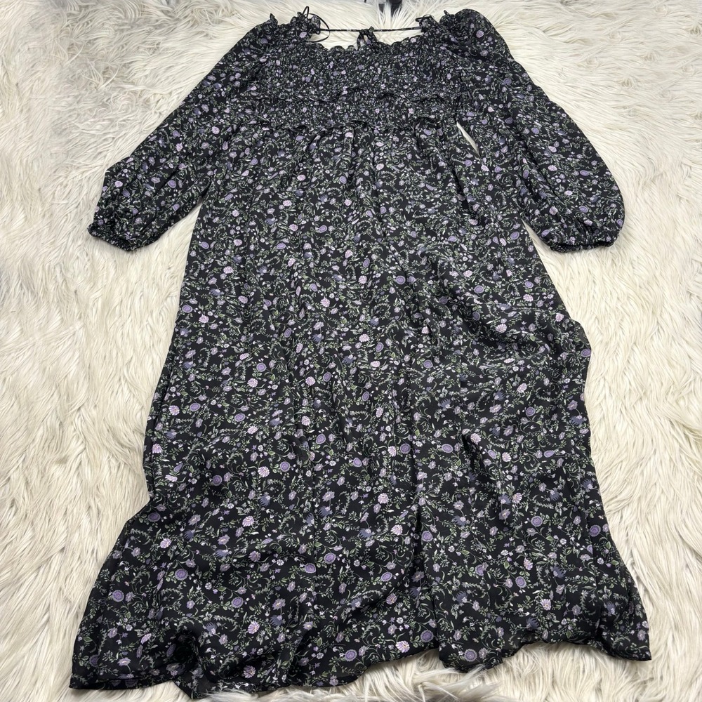 ASTR the Label Women's M Black Purple Floral Midi Dress Boho‎ Dark Cottagecore